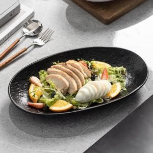 Serving Platter Oval Plates Premium Ceramic 12-Inch Set Serving Dishes for Entertaining– Textured Matte Finish | Modern Dinnerware for Elevated Dining (2-Pack Black)