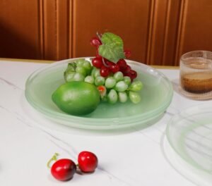 Dinner Plates Set of 4-10.2 Inch Glass Plates- The Dessert, Salad, Appetizer, Small Lunch, etc Plate, Microwave, Oven and Dishwasher Safe, Green cloud mist style Dishes for Kitchen (Green)