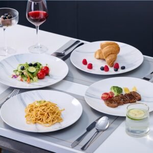 Dinner Plates, 10.5 Inch Plates Set of 6, Porcelain Round Dessert Salad Dinner Plates, Serving Dishes for Kitchen, Dishwasher, Microwave, Freezer, Oven Safe, Marble Blue