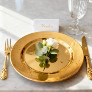 6 Pack 13'' Gold Dinner Charger Plates Set, Reusable Stainless Steel Round Plate Chargers Bulk for Elegantes Party Wedding
