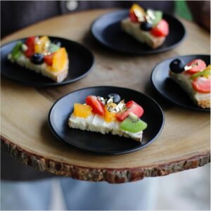 Handmade 5-Inch Semi-Matte Black Ceramic Canapé Plates, Set of 4 – Rustic Small Serving Plates for Appetizers, Desserts & Decorative Use – Microwave, Oven & Dishwasher Safe