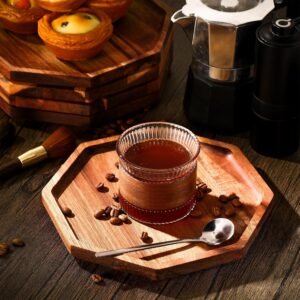 8 Pcs Acacia Wooden Octagon Serving Tray 8 Inch Octagonal Serving Platters Wood Charcuterie Boards for Home Bed Bread Meat Fruit Salad Cheese Tea Food Party