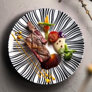 6" Appetizer Plates Set of 6, Black and White Striped Ceramic Dessert Plates, Zebra Pattern Dinner Plates Set for Salad Sandwiches, Minimalist Porcelain Dish Set, Microwave & Dishwasher Safe