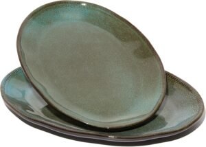 Stoneware Serving Platters, Oval 13.18/11.92 inch Serving Dishes for Entertaining, Ceramic Serving Trays for Party, Fruit, Turkey, Cheese, Trays for Serving Food, Microwave Safe, Brown Green