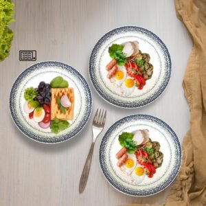 Salad Plates, Set of 6, 7.87 Inch, Porcelain, Pearl Effect with Blue Design, Studio Fired Luster Craft
