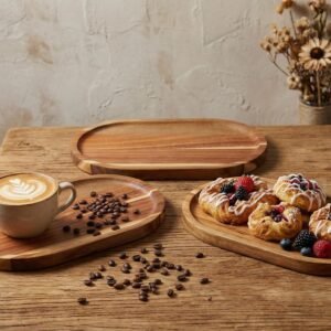 6 Pcs Wood Serving Board Bulk, 10 Inch Long Wooden Charcuterie Boards Oval Acacia Wood Serving Platters and Trays Small Cheese Board for Kitchen Food Bread Dessert Appetizer