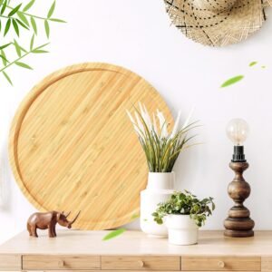 3 Pcs Charcuterie Board Bulk Round Wood Trays Bamboo Serving Platter with Rim Polished Wooden Vegetable Platter for Holding Fruit Bread Pizza Party Decor (11.8 Inch)