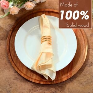 10 Pieces Acacia Round Wood Plates 14 x 0.6 Inch Dinner Plates Wooden Charger Platter Bulk Easy Cleaning Lightweight Serving Tray for Dishes Snack Dessert